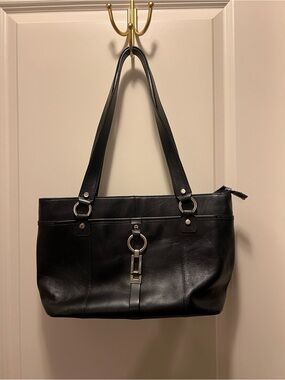 Vintage 2000s Etienne Aigner Classic Black Leather Tote Handbag